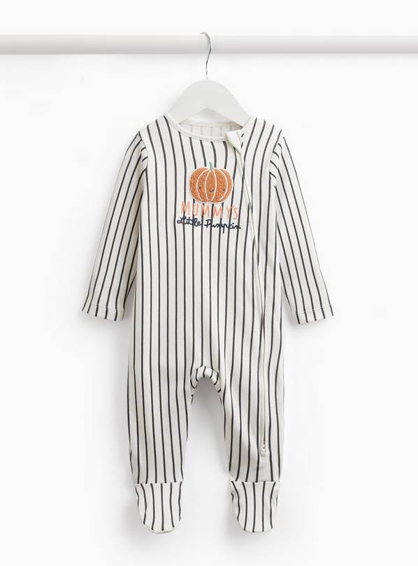 White Stripe Mummy's Little Pumpkin Print Sleepsuit Up to 1 mth